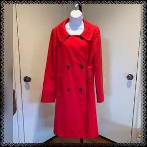 BURBERRY Cherry Red Scoopneck Double Flap Trench Raincoat